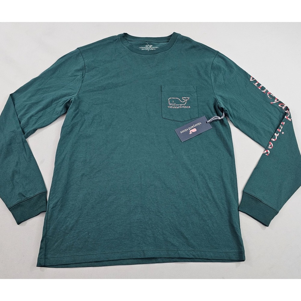 Vineyard Vines Mens Small Green Long Sleeve Whale Pocket T-Shirt 1V022359